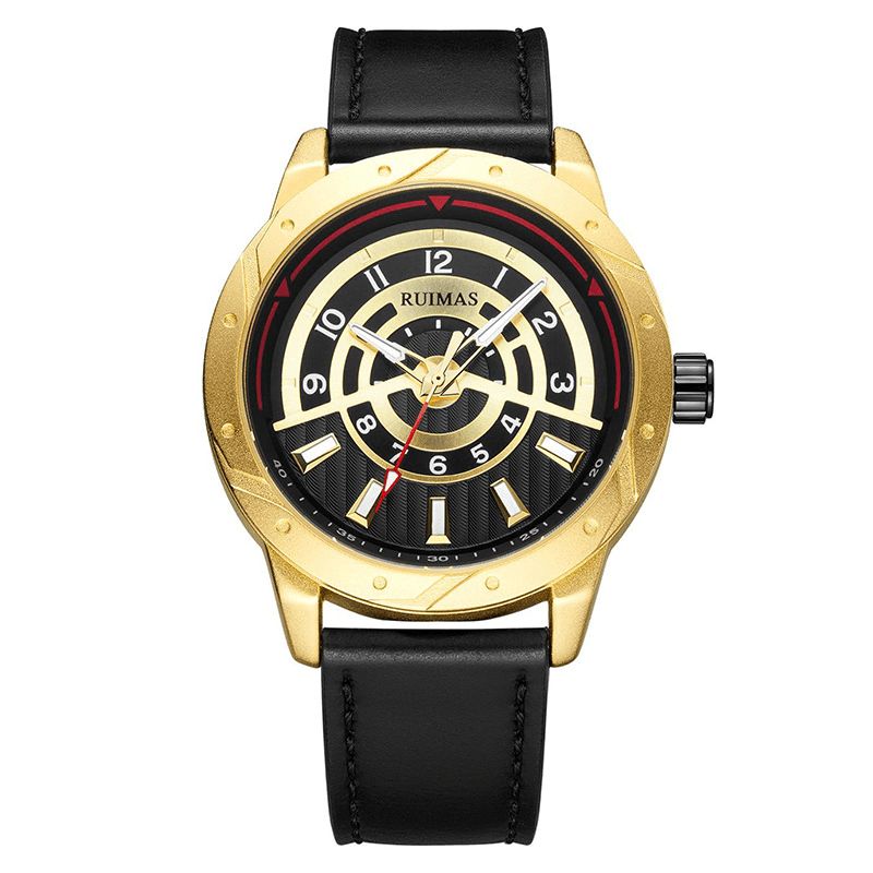 Ruimas 594 Moda Męskie Zegarek 3Atm Wodoodporny Skórzany Pasek Codzienne Quartz Watch