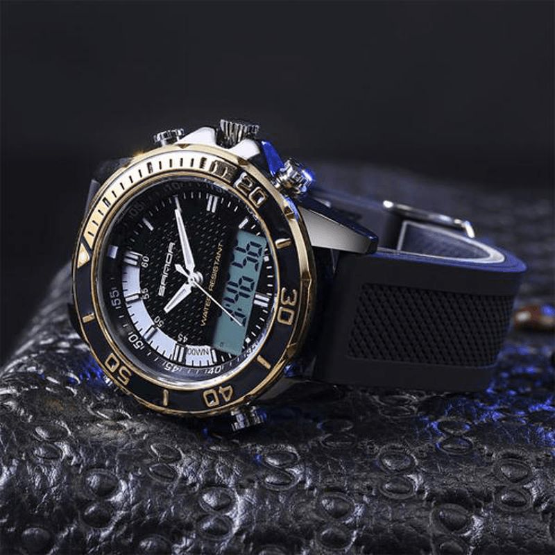 Sanda 003 Moda Męskie Led Dual Display Zegarek Silikonowy Pasek Pływanie Nurkowanie Sport Watch