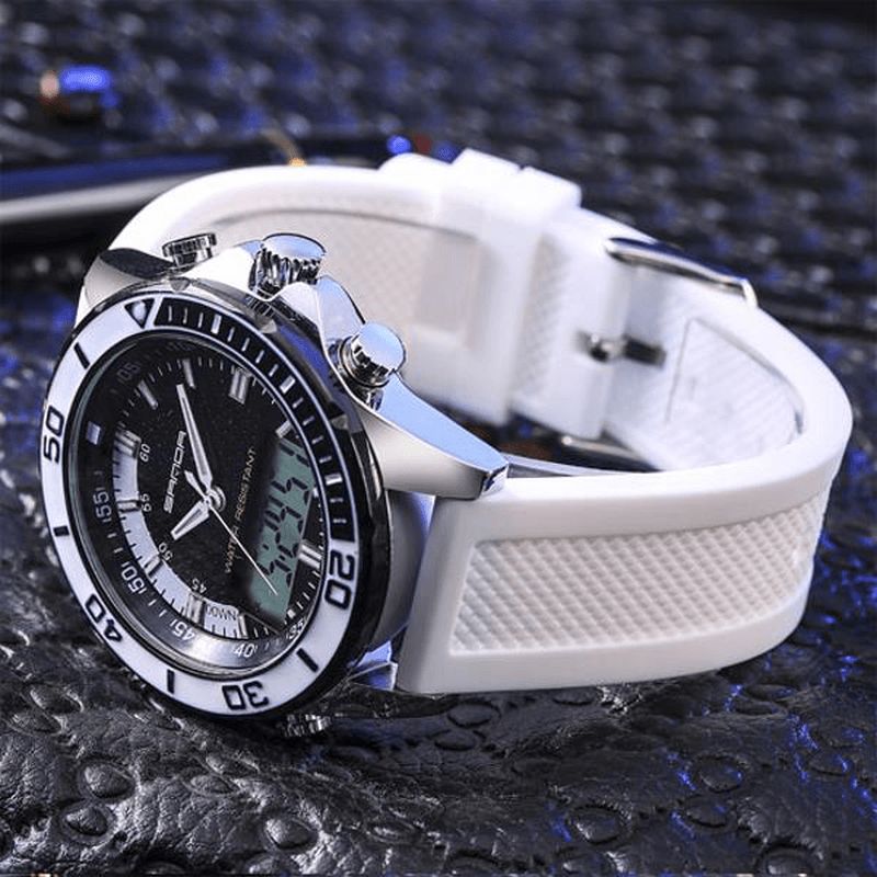 Sanda 003 Moda Męskie Led Dual Display Zegarek Silikonowy Pasek Pływanie Nurkowanie Sport Watch