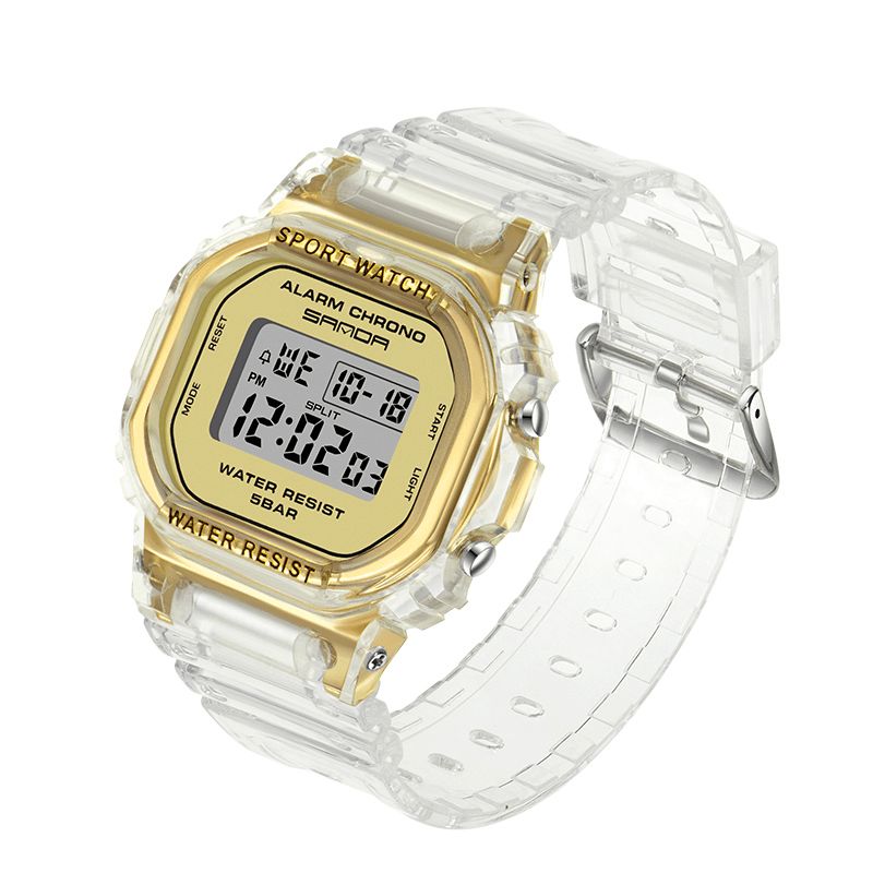 Sanda 2009 Przezroczysty Pasek Świeży Kolor Moda Luminous Display Stoper Coupole Digital Watch