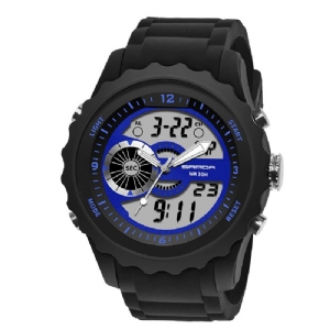 Sanda 769 Podwójny Cyfrowy Zegarek Cyfrowy Mężczyźni Pu Stoper Luminous Display Kalendarz Outdoor Sport Watch