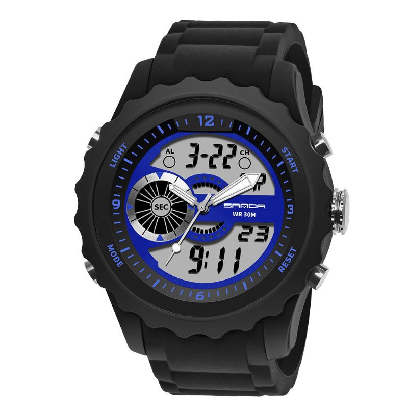 Sanda 769 Podwójny Cyfrowy Zegarek Cyfrowy Mężczyźni Pu Stoper Luminous Display Kalendarz Outdoor Sport Watch