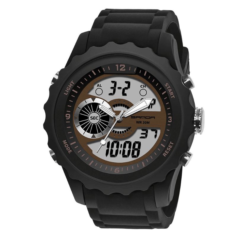 Sanda 769 Podwójny Cyfrowy Zegarek Cyfrowy Mężczyźni Pu Stoper Luminous Display Kalendarz Outdoor Sport Watch