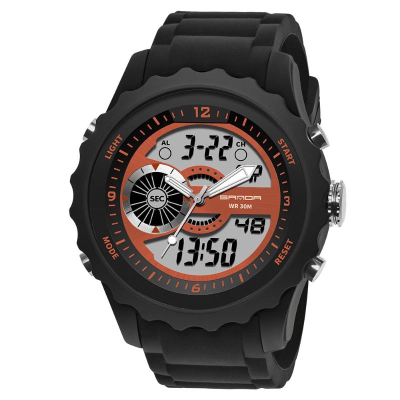 Sanda 769 Podwójny Cyfrowy Zegarek Cyfrowy Mężczyźni Pu Stoper Luminous Display Kalendarz Outdoor Sport Watch