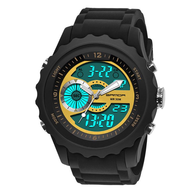 Sanda 769 Podwójny Cyfrowy Zegarek Cyfrowy Mężczyźni Pu Stoper Luminous Display Kalendarz Outdoor Sport Watch