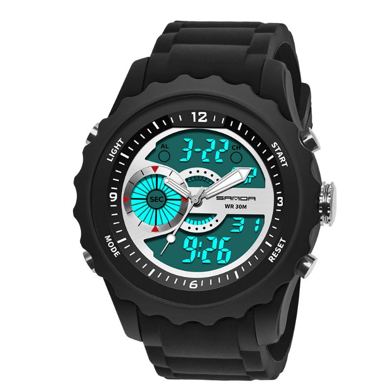 Sanda 769 Podwójny Cyfrowy Zegarek Cyfrowy Mężczyźni Pu Stoper Luminous Display Kalendarz Outdoor Sport Watch