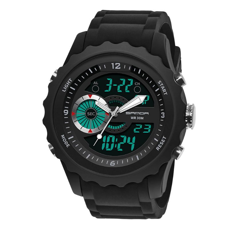 Sanda 769 Podwójny Cyfrowy Zegarek Cyfrowy Mężczyźni Pu Stoper Luminous Display Kalendarz Outdoor Sport Watch