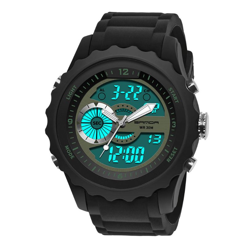 Sanda 769 Podwójny Cyfrowy Zegarek Cyfrowy Mężczyźni Pu Stoper Luminous Display Kalendarz Outdoor Sport Watch