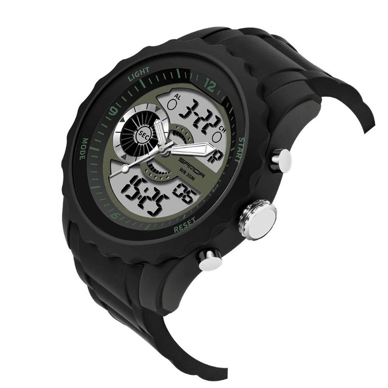 Sanda 769 Podwójny Cyfrowy Zegarek Cyfrowy Mężczyźni Pu Stoper Luminous Display Kalendarz Outdoor Sport Watch