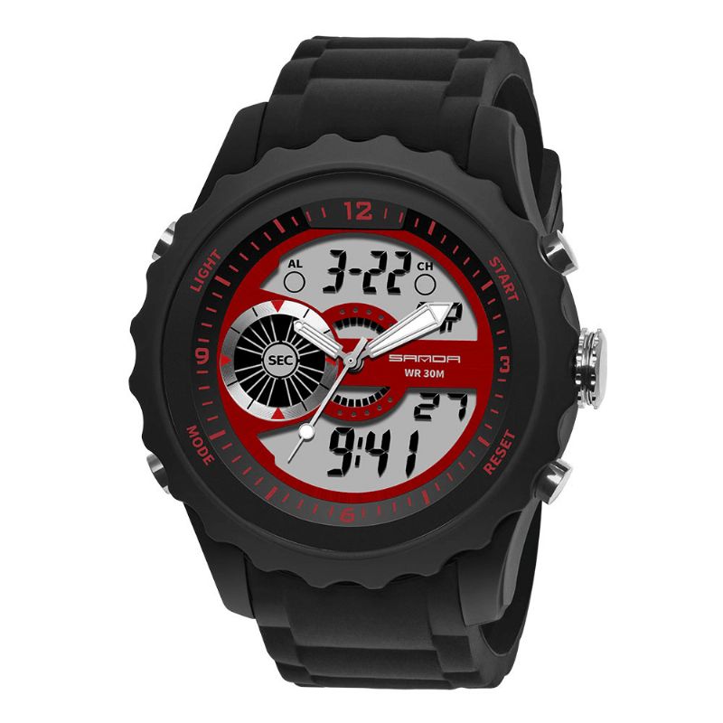 Sanda 769 Podwójny Cyfrowy Zegarek Cyfrowy Mężczyźni Pu Stoper Luminous Display Kalendarz Outdoor Sport Watch