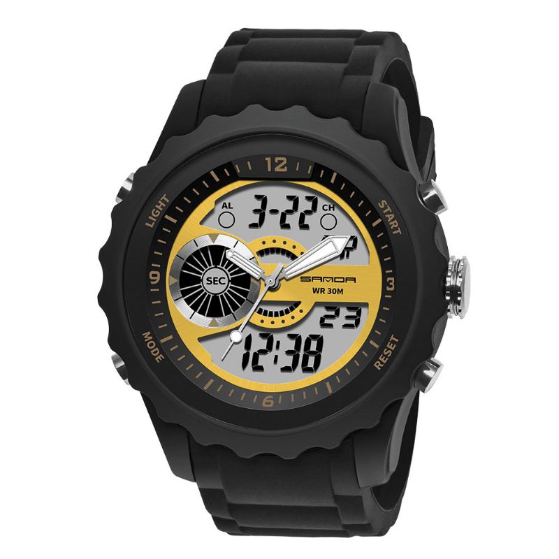 Sanda 769 Podwójny Cyfrowy Zegarek Cyfrowy Mężczyźni Pu Stoper Luminous Display Kalendarz Outdoor Sport Watch