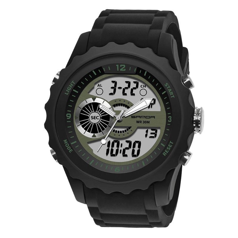 Sanda 769 Podwójny Cyfrowy Zegarek Cyfrowy Mężczyźni Pu Stoper Luminous Display Kalendarz Outdoor Sport Watch