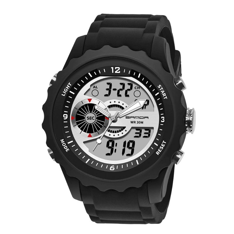 Sanda 769 Podwójny Cyfrowy Zegarek Cyfrowy Mężczyźni Pu Stoper Luminous Display Kalendarz Outdoor Sport Watch