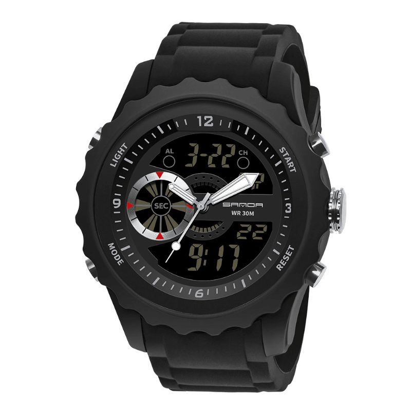 Sanda 769 Podwójny Cyfrowy Zegarek Cyfrowy Mężczyźni Pu Stoper Luminous Display Kalendarz Outdoor Sport Watch