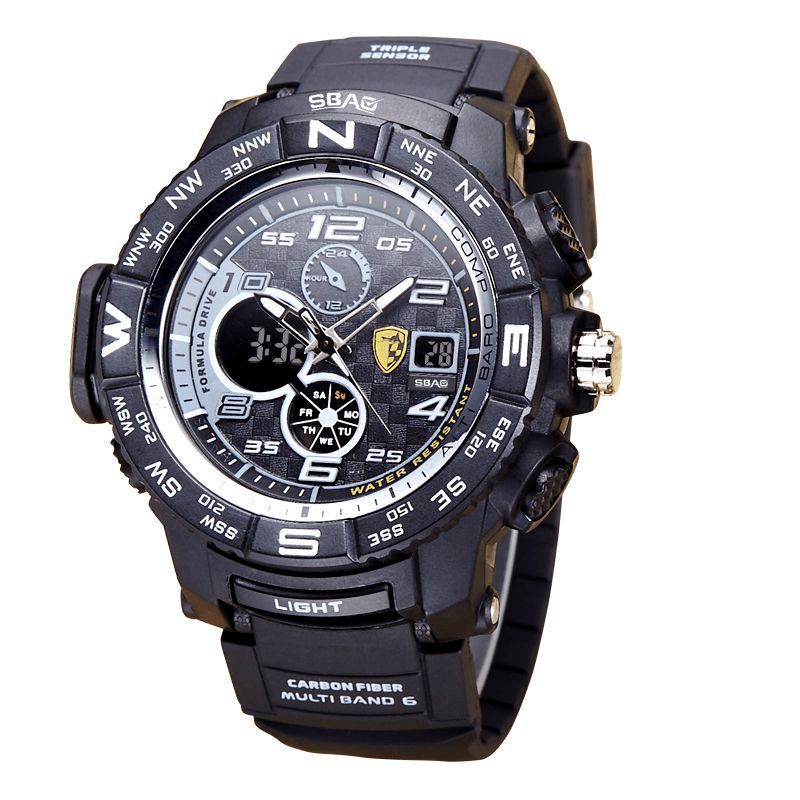 Sbao S8006 Luminous Display Moda Sport Style 12/24 Hours Wodoodporny Męski Podwójny Wyświetlacz Cyfrowy Zegarek