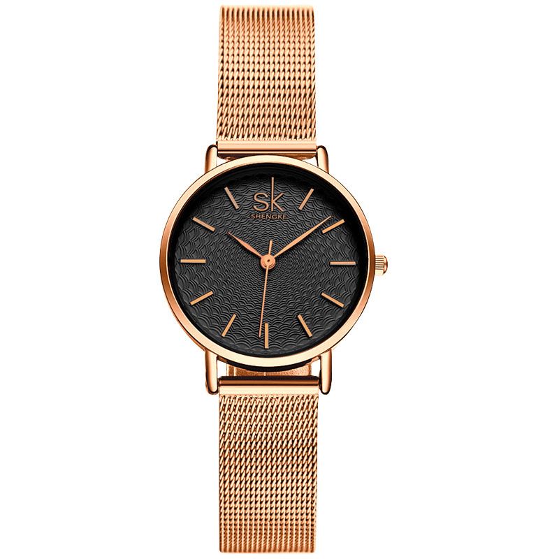 Shengke Codzienne Style Ultra Cienki Damski Zegarek Na Rękę Mesh Steel Band Quartz Watch