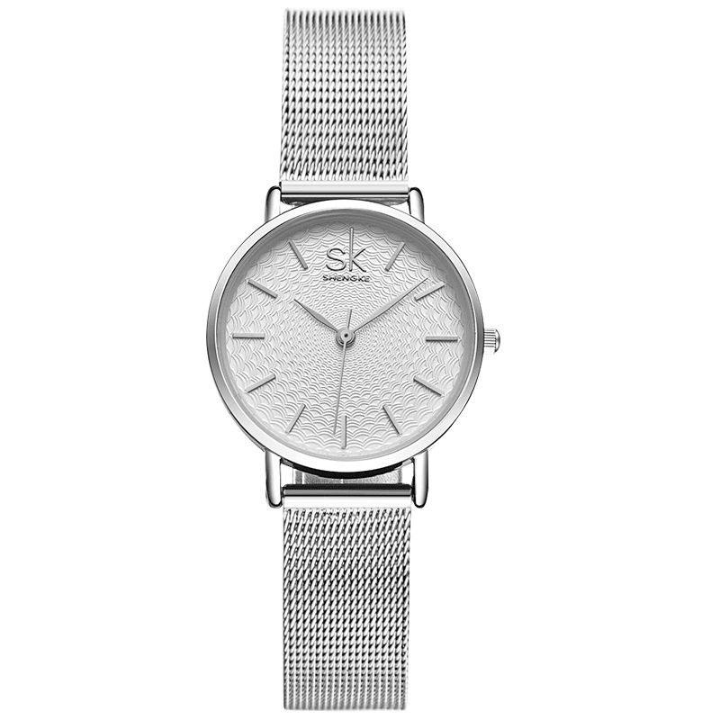 Shengke Codzienne Style Ultra Cienki Damski Zegarek Na Rękę Mesh Steel Band Quartz Watch