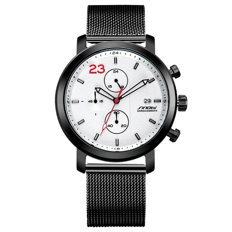 Sinobi 9765 Chronograph Codzienne Style Męskie Wrist Zegarek Mesh Stalowy Pasek Zegarki Kwarcowe