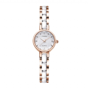 Sinobi 9836 Damskie Simple Three-Pin Crytal Diamonds Dial Moda Ceramiczny Stalowy Pasek Kwarcowy Zegarek