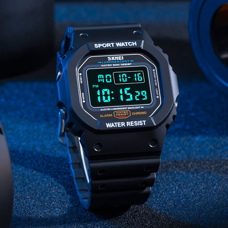 Skmei 1134 Sport Męskie Zegarek Wyświetlanie Daty Tygodnia 5Atm Wodoodporny Chronograf Led Light Moda Cyfrowy Zegarek