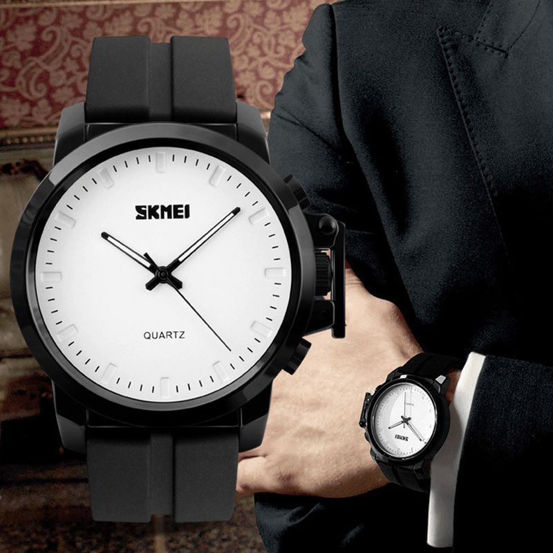 Skmei 1208 Business Style Simple Large Dial Męskie Wodoodporny Silikonowy Pasek Kwarcowy Zegarek