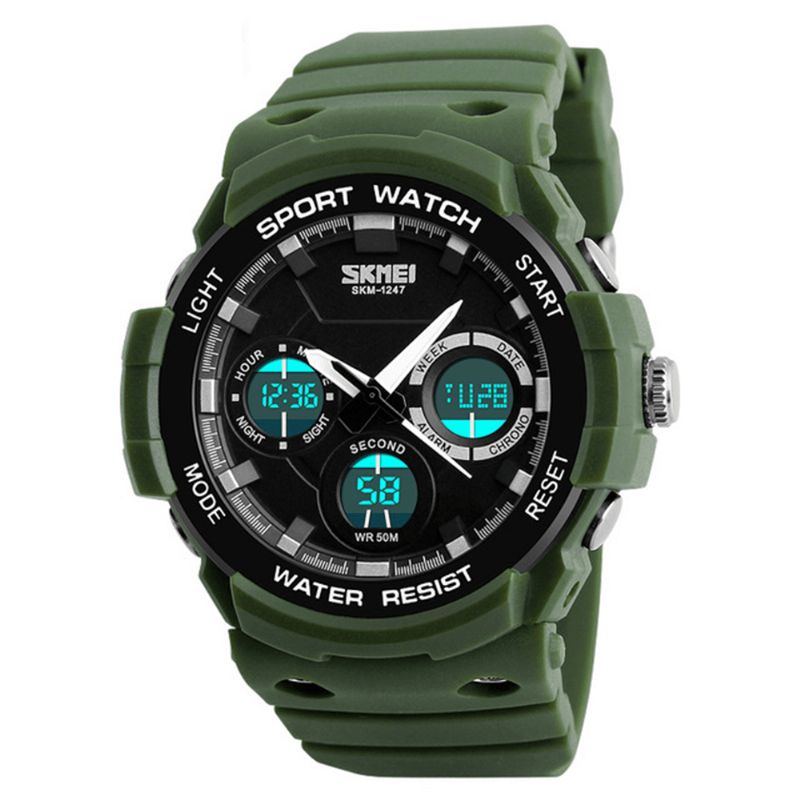 Skmei 1247 Podwójny Wyświetlacz Cyfrowy Zegarek Mężczyźni Luminous Chronograph Alarm Zegarek Outdoor Sport Watch