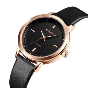 Skmei 1457 Moda Damska Prosta Tarcza Rose Gold Case Skórzany Pasek Zegarek Kwarcowy