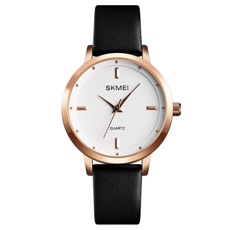 Skmei 1457 Moda Damska Prosta Tarcza Rose Gold Case Skórzany Pasek Zegarek Kwarcowy