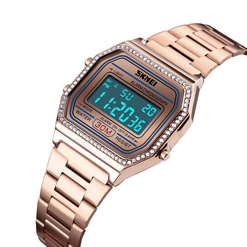 Skmei 1474 Codzienne Damskie Zegarek 3Atm Wodoodporny Wyświetlacz El Light Week Moda Digital Watch