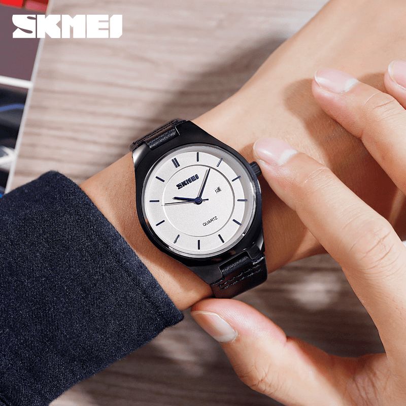 Skmei 1575 Ultra Thin Codzienne Style Męskie Wrist Zegarek Wyświetlacz Daty Wodoodporny Zegarek Kwarcowy