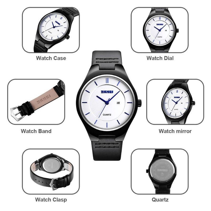 Skmei 1575 Ultra Thin Codzienne Style Męskie Wrist Zegarek Wyświetlacz Daty Wodoodporny Zegarek Kwarcowy