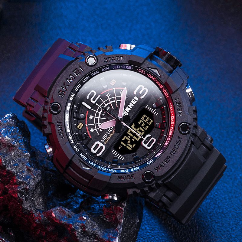 Skmei 1617 Led Light Sport Męskie Cyfrowy Zegarek 5Atm Wodoodporny Stoper Camouflage Dual Display Watch