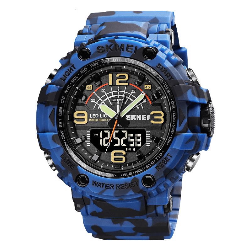 Skmei 1617 Led Light Sport Męskie Cyfrowy Zegarek 5Atm Wodoodporny Stoper Camouflage Dual Display Watch