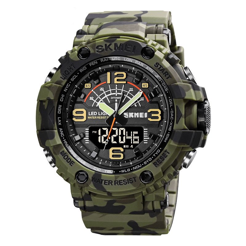 Skmei 1617 Led Light Sport Męskie Cyfrowy Zegarek 5Atm Wodoodporny Stoper Camouflage Dual Display Watch