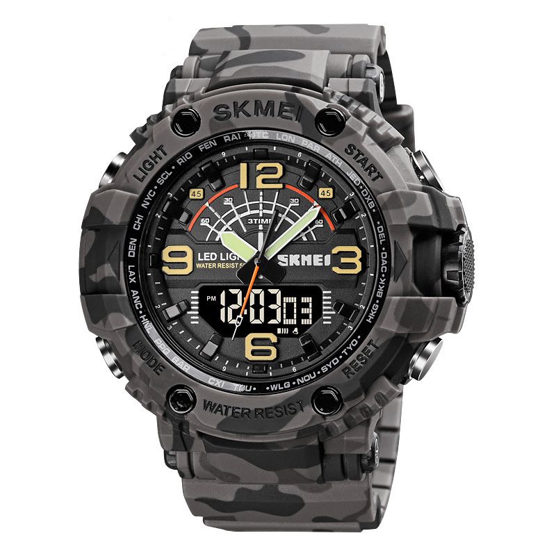 Skmei 1617 Led Light Sport Męskie Cyfrowy Zegarek 5Atm Wodoodporny Stoper Camouflage Dual Display Watch