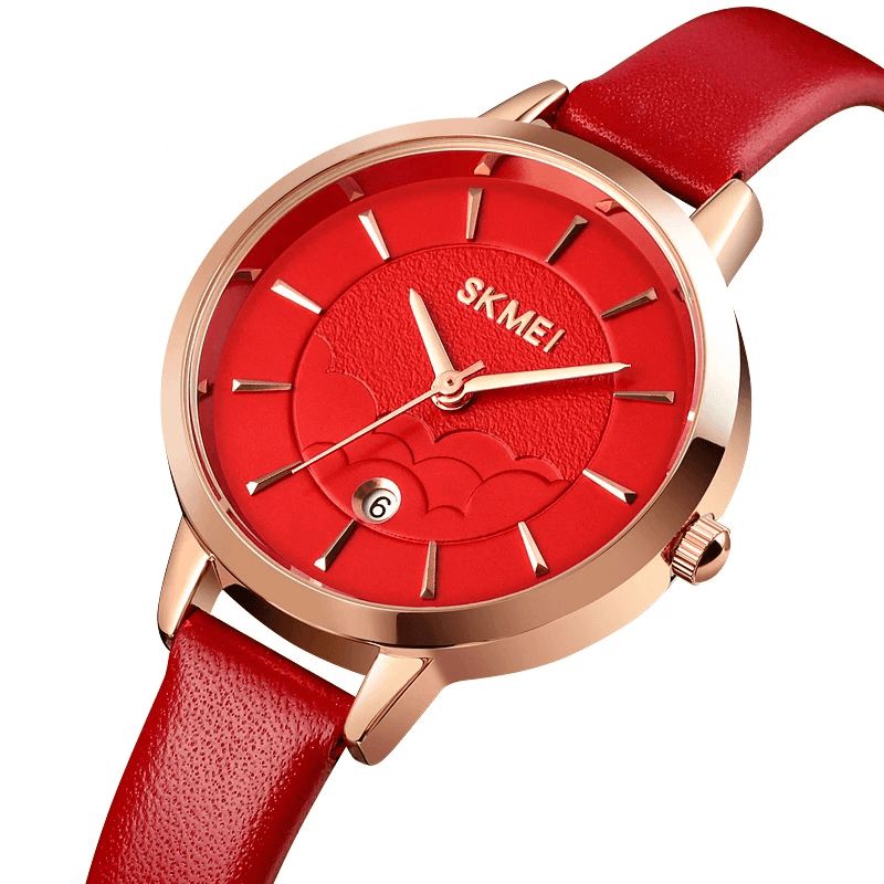 Skmei 1705 Prosty Zegarek Damski Kreatywna Tarcza Z Wyświetlaczem Daty Skórzany Pasek Moda Lady Quartz Watch