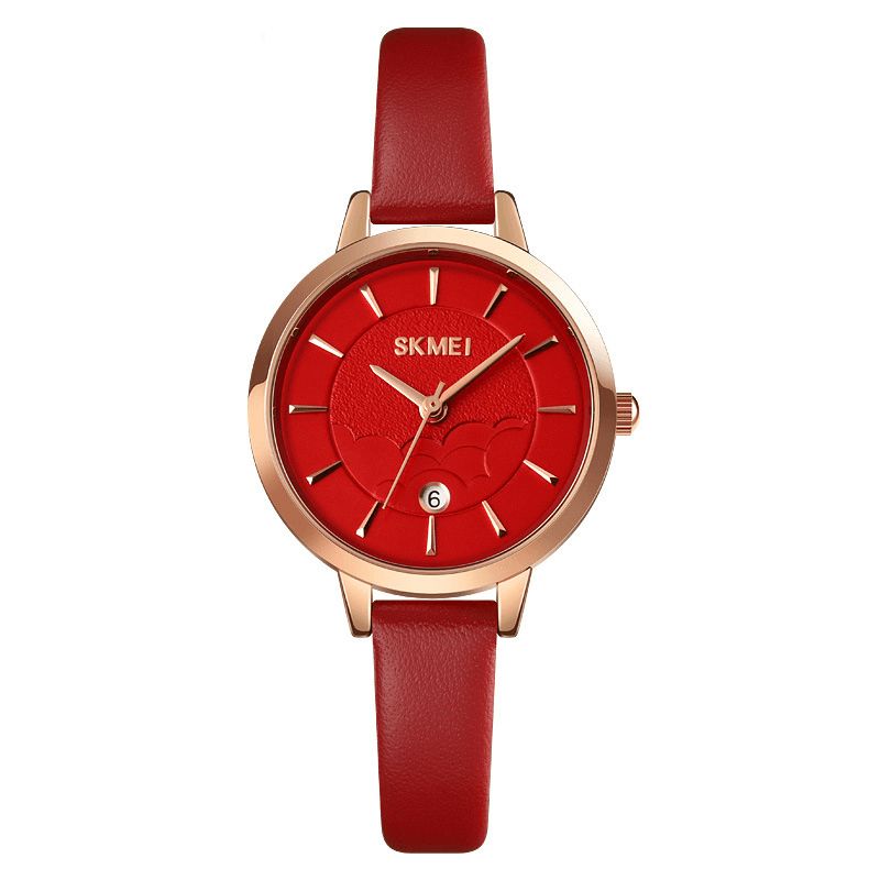 Skmei 1705 Prosty Zegarek Damski Kreatywna Tarcza Z Wyświetlaczem Daty Skórzany Pasek Moda Lady Quartz Watch