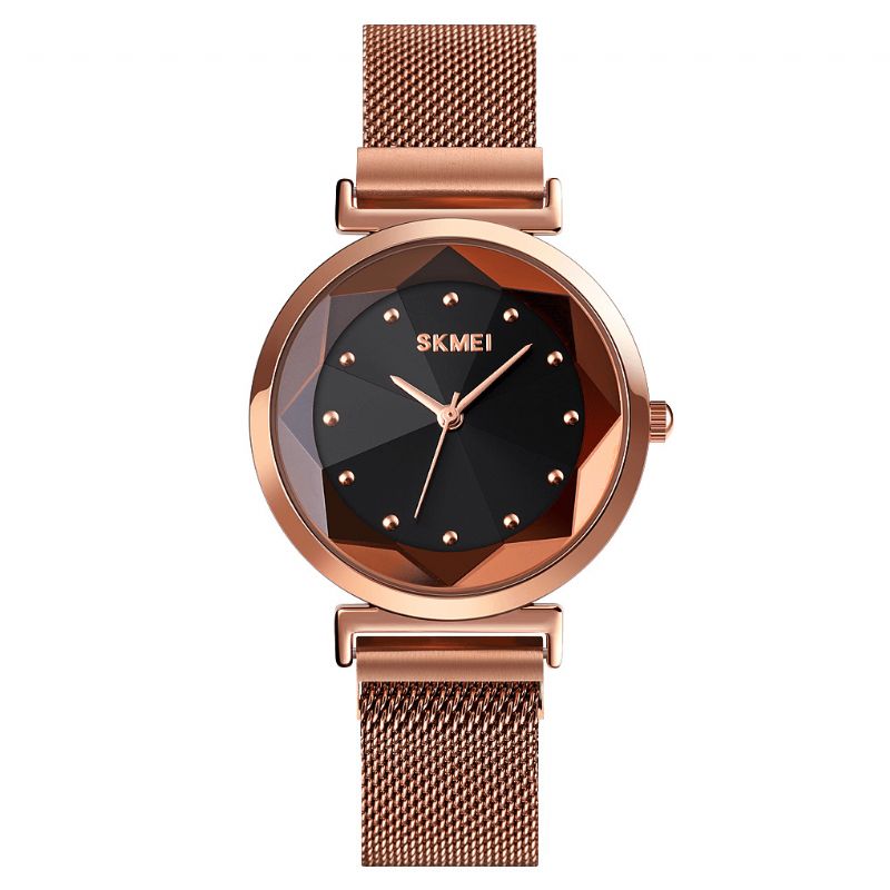 Skmei 1709 Moda Damskie Zegarek Stereoskopowe Lusterko Tnące Mała Tarcza Pasek Ze Stali Nierdzewnej Lady Quartz Watch