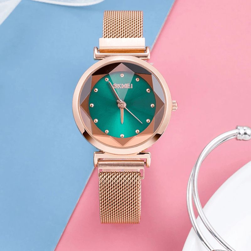 Skmei 1709 Moda Damskie Zegarek Stereoskopowe Lusterko Tnące Mała Tarcza Pasek Ze Stali Nierdzewnej Lady Quartz Watch