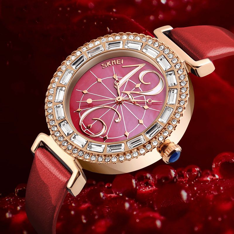 Skmei 9158 Rhinestone Damski Zegarek Na Rękę Shell Dial Wodoodporny Elegancki Zegarek Kwarcowy