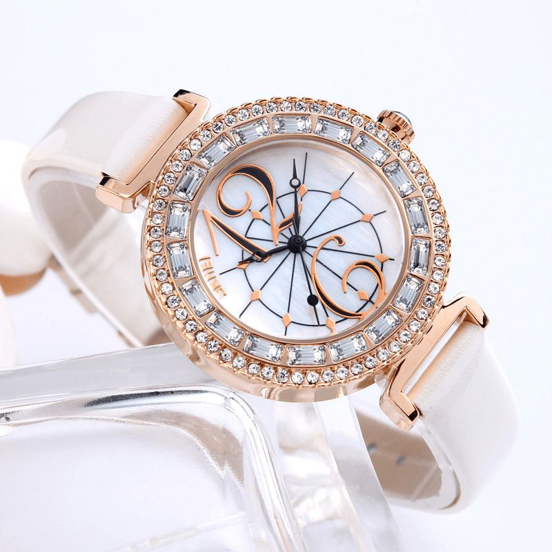 Skmei 9158 Rhinestone Damski Zegarek Na Rękę Shell Dial Wodoodporny Elegancki Zegarek Kwarcowy