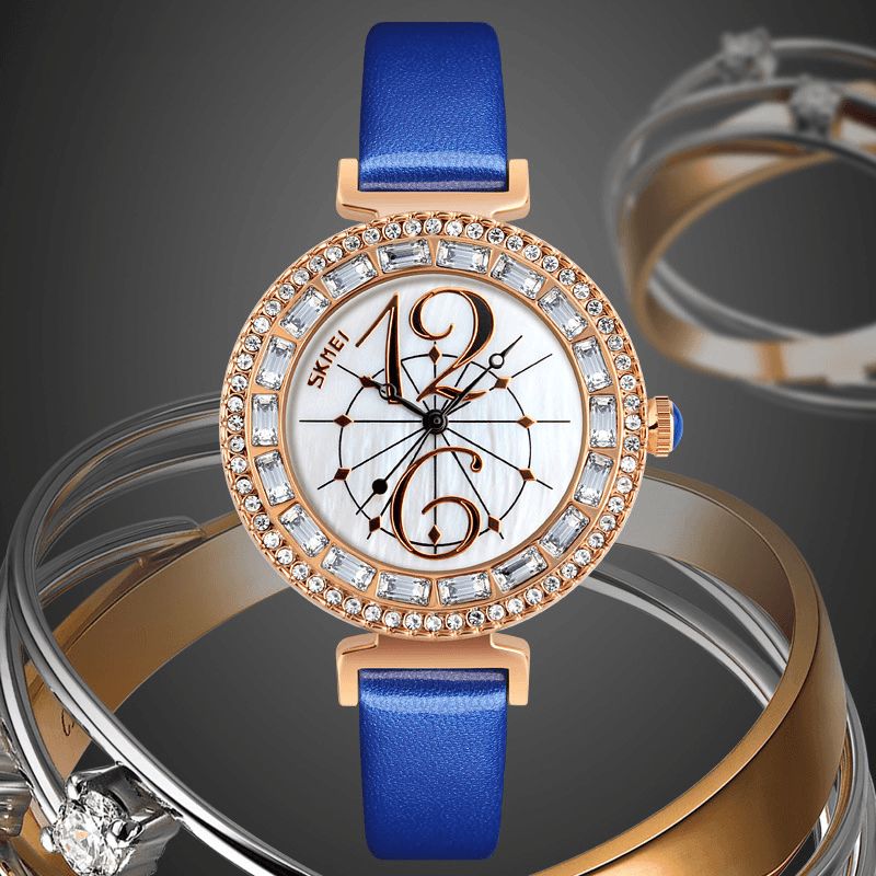 Skmei 9158 Rhinestone Damski Zegarek Na Rękę Shell Dial Wodoodporny Elegancki Zegarek Kwarcowy