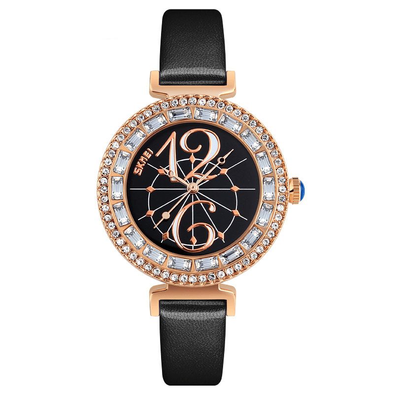 Skmei 9158 Rhinestone Damski Zegarek Na Rękę Shell Dial Wodoodporny Elegancki Zegarek Kwarcowy