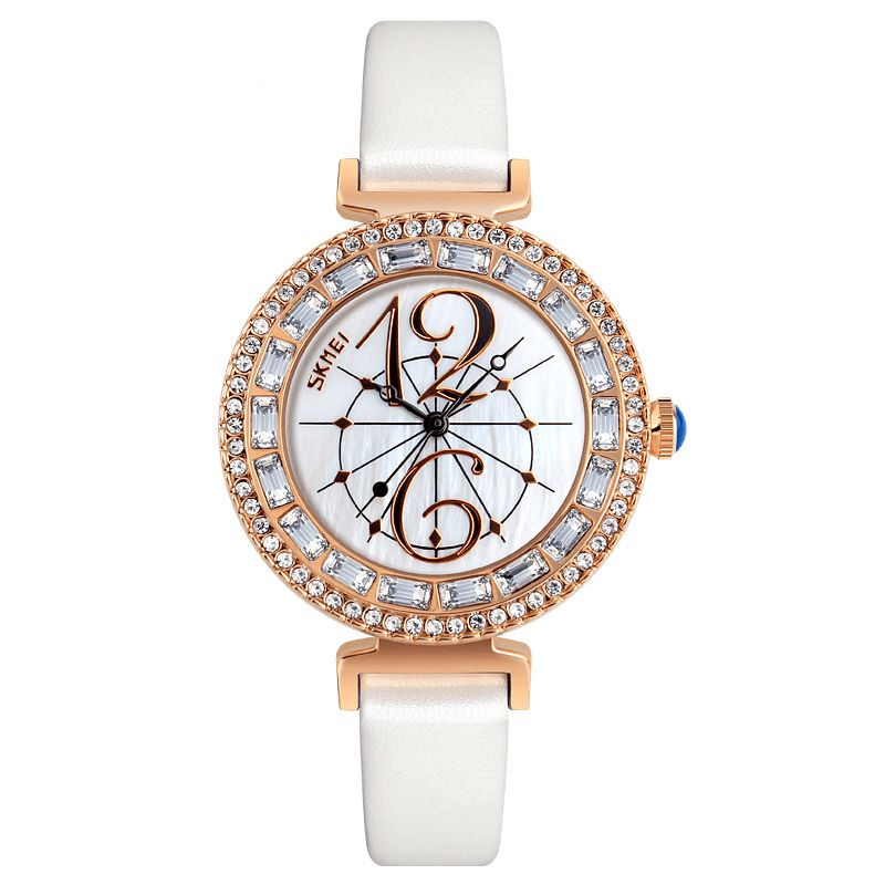 Skmei 9158 Rhinestone Damski Zegarek Na Rękę Shell Dial Wodoodporny Elegancki Zegarek Kwarcowy