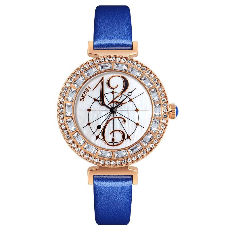 Skmei 9158 Rhinestone Damski Zegarek Na Rękę Shell Dial Wodoodporny Elegancki Zegarek Kwarcowy