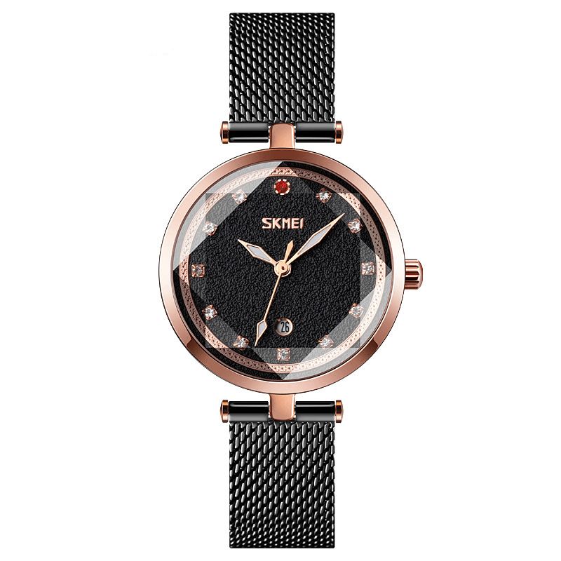 Skmei 9215 Trójwymiarowy Kryształowy Zegarek Damski Mesh Steel Band Quartz Watch