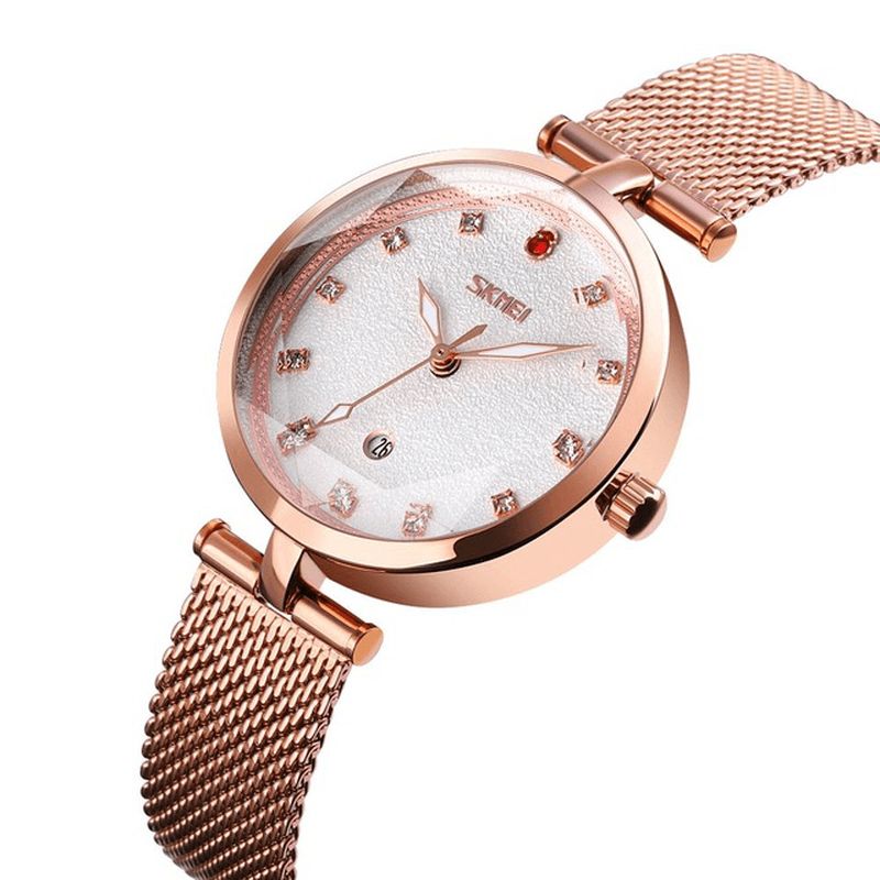 Skmei 9215 Trójwymiarowy Kryształowy Zegarek Damski Mesh Steel Band Quartz Watch