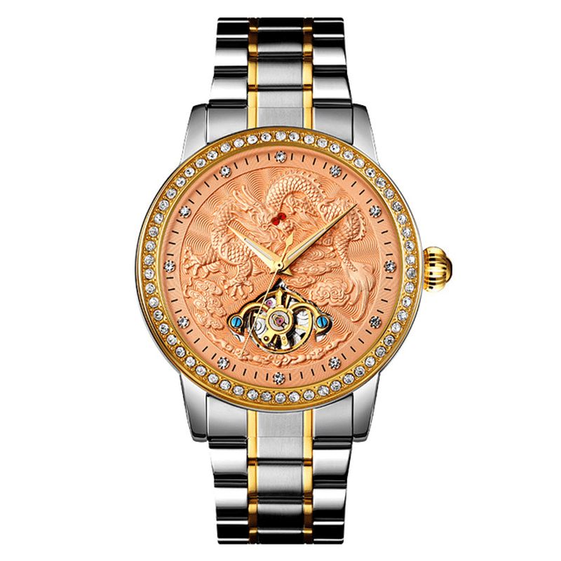 Skmei 9219 Moda Męskie Automatyczny Zegarek Dragon Diamond Hollow Big Dial Hardlex Glass Wodoodporny Zegarek Mechaniczny