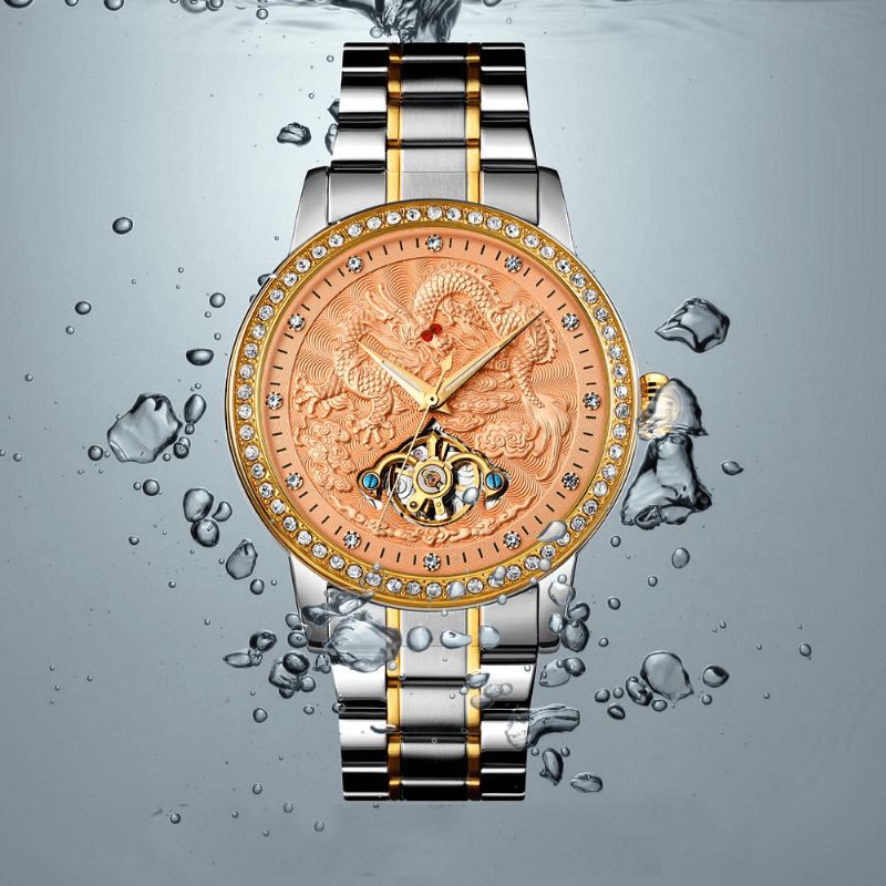 Skmei 9219 Moda Męskie Automatyczny Zegarek Dragon Diamond Hollow Big Dial Hardlex Glass Wodoodporny Zegarek Mechaniczny