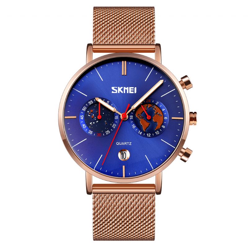 Skmei 9231 Moda Męskie Zegarek Luminous Date Display Chronograph Creative Small Dial Mesh Belt Quartz Watch